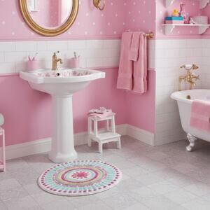Pottery Barn Kids Heart Dot Round Bath Mat 29” Chenille Shag Mini Rug Washable
